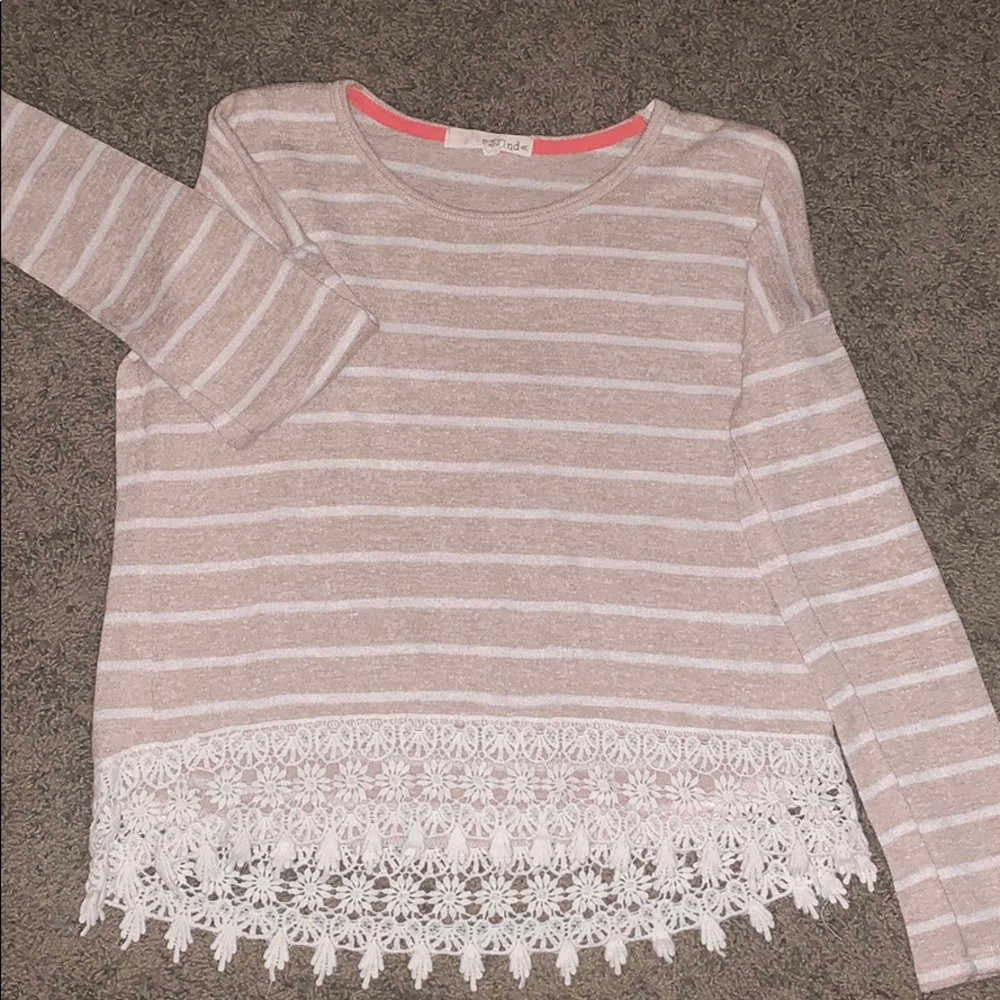 Beige Striped Sweater with Lace
